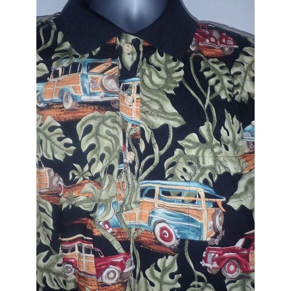 Kalaheo Hawaiian Shirt Mens 2XL Polo 1/4 Button Woody Surf Beach USA Palmtree - Picture 2 of 7